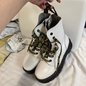 Dr. Martens White Boots with Yellow Crime Scene Laces